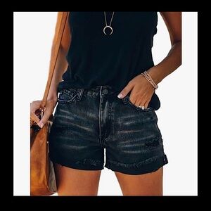 XL Black Cuffed Frayed Jean Shorts for Women Mid Rise Distressed Denim *NWT*